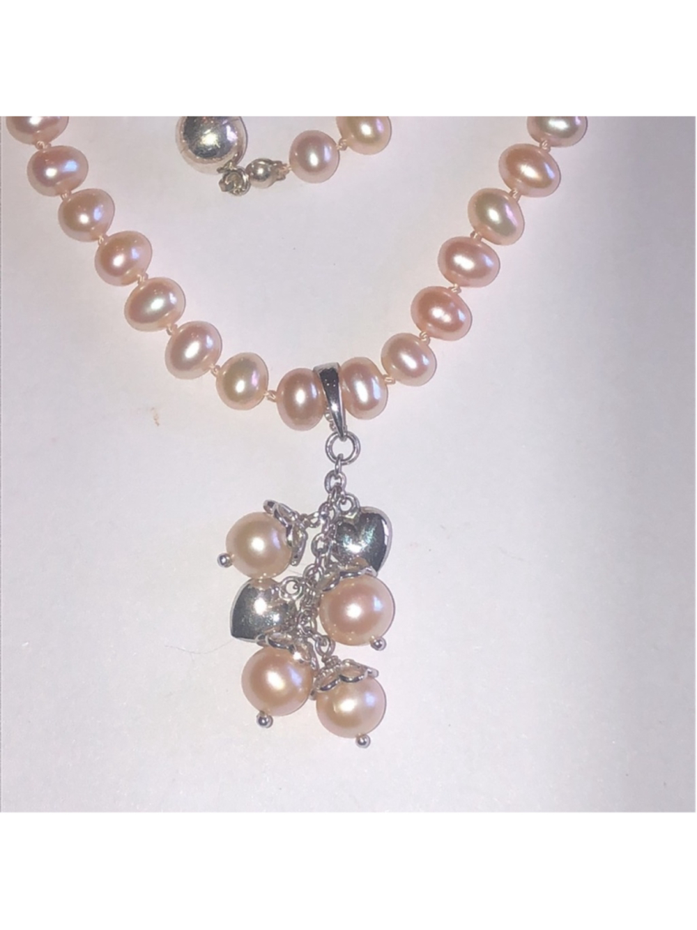 Elegant 925 Silver Pink Genuine Freshwater Pearl Necklace Removable Pendant